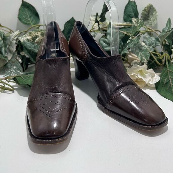 Vintage Bruno Magli Leather Pumps Women's Size 38 Brown Square Toe Slip-on - Picture 9 of 15